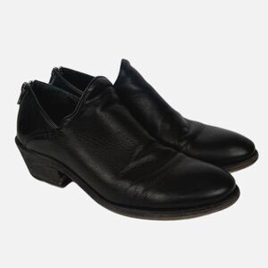 Frye Black Leather Boho Ankle Booties 7.5 Back Zip Low Heel Western